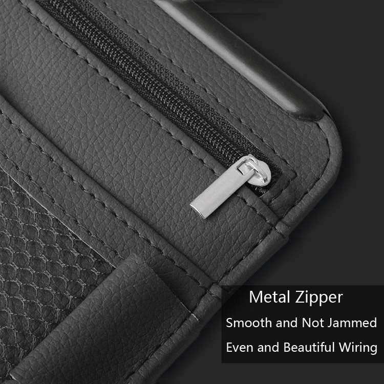 Car Sun Block Glasses Case Document Holder Car Plastic Frame Zipper Type Multi-Function Card Bag Storage Bag(Beige)
