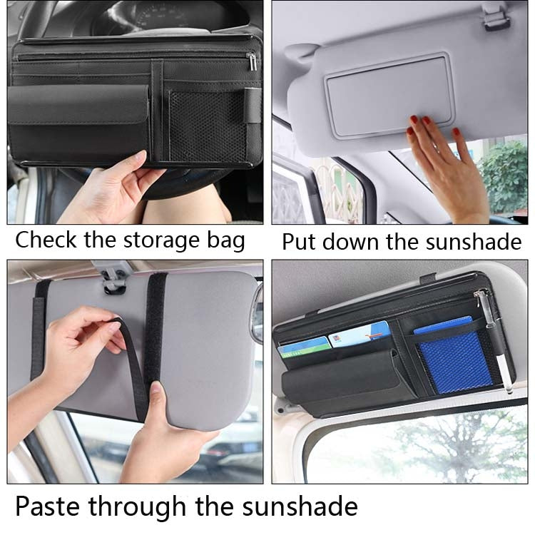 Car Sun Block Glasses Case Document Holder Car Plastic Frame Zipper Type Multi-Function Card Bag Storage Bag(Beige)