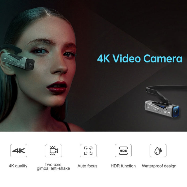ORDRO EP7 4K Head-Mounted Auto Focus Live Video Smart Sports Camera, Style:With Remote Control(Silver Black)