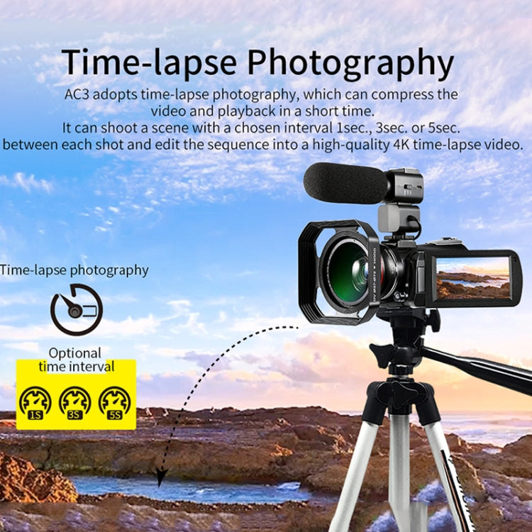 ORDRO AC3 3.1 inch IPS Screen 4K Full HD 13MP Night Vision WiFi Live Camcorder DV Digital Camera, Style:Standard + Microphone(Black) - free shipping - PMC Jewellery - Order now!