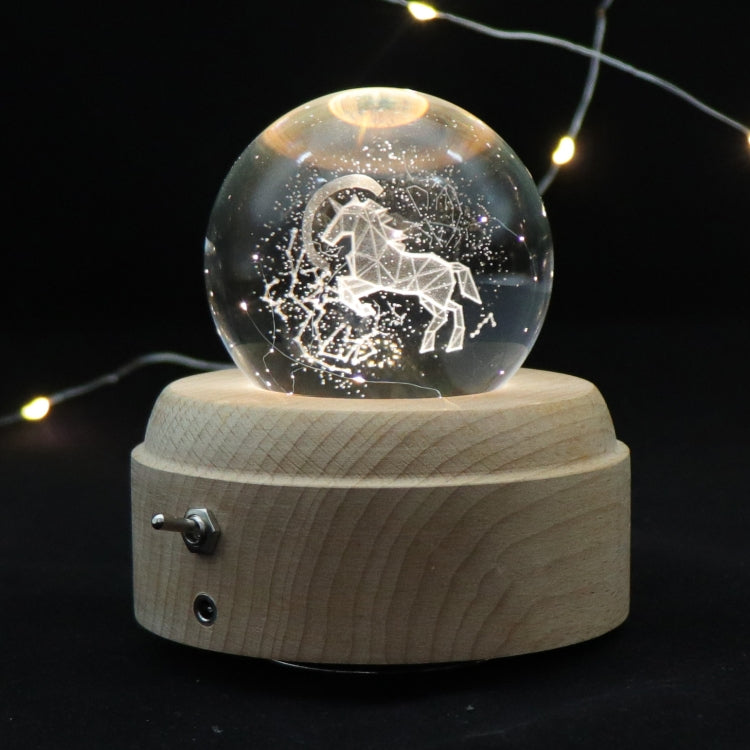 Girl Bedside Lamp Crystal Ball Wooden Base Music Box Charging Glow Rotating Night Light, Random Music(Unicorn)