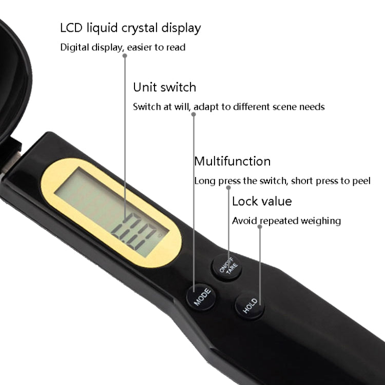 ABS Electronic Measuring Spoon Spoon Weighing Measuring Tool, Specification: 500g/0.1g, Colour: Black - Kitchen Scales by PMC Jewellery | Online Shopping South Africa | PMC Jewellery | Buy Now Pay Later Mobicred