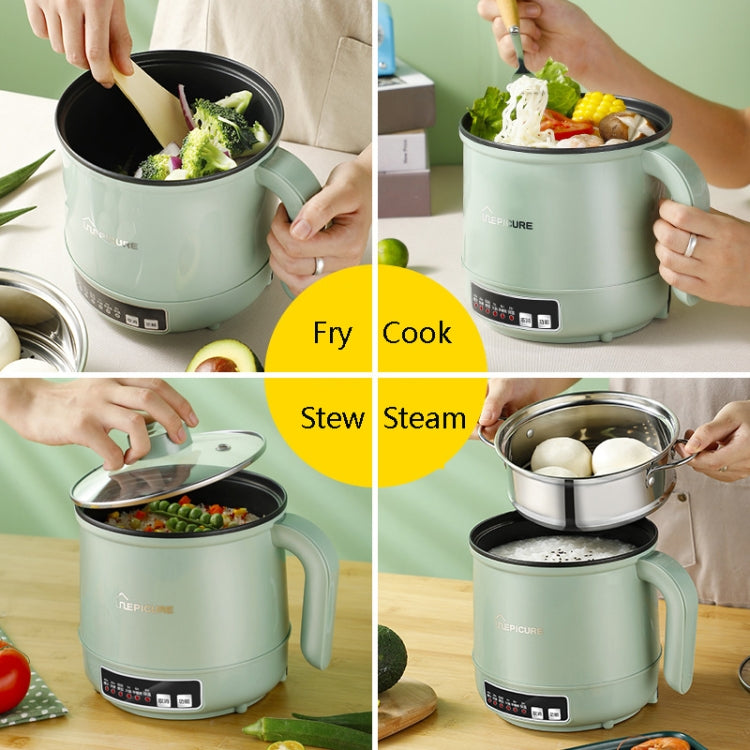 Multi-Function Electric-Cooker Mini Dormitory Student Cooking Rice Stir Frying Non-Stick Pot, 110V US Plug, Colour: Green Manual with Steaming Grid(1.7L)