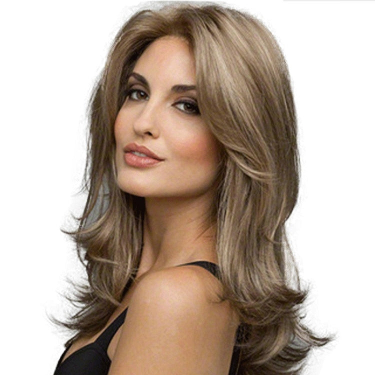Women Split Wigs Long Curly Hair Synthetic Headgear(Light Gold + Brown)