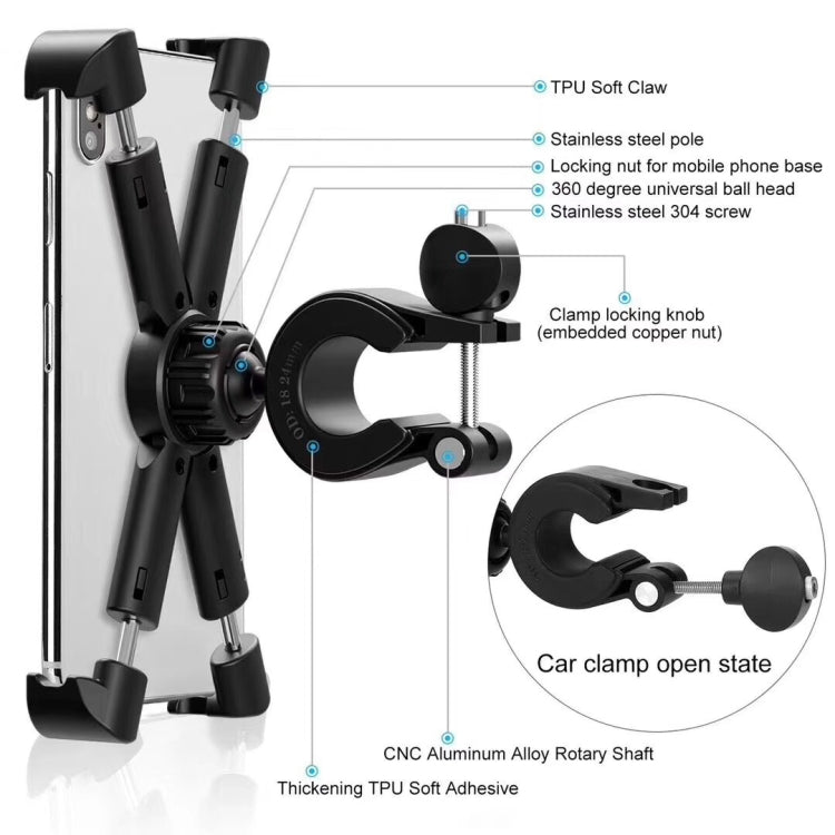 Motorcycle Bicycle Phone Holder Outdoor Riding Equipment Suitable For 4.7-8 Inch Mobile Phone/Tablet(Gray)