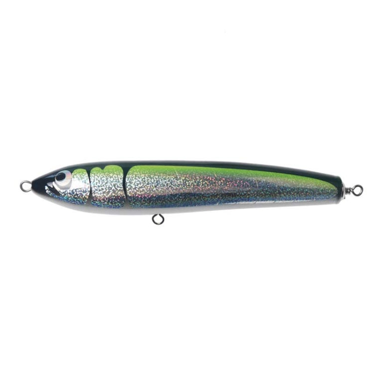 120g 22cm Floating Water Wooden Handmade Big Pencil Deep Sea Boat Fishing Wave Lying Tuna Bait(Yellow-green Laser)