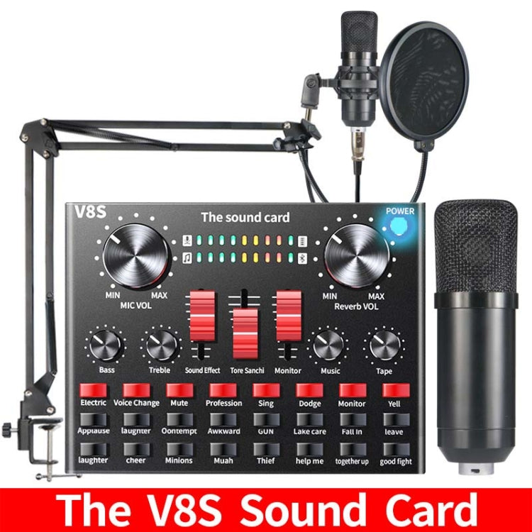 V8S Sound Card Mobile Phone Computer Anchor Live K Song Recording Microphone, Specification:V8S + Black Bet BM700 Set