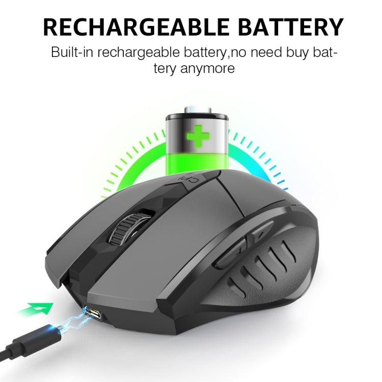 Inphic A1 6 Keys 1000/1200/1600 DPI Home Gaming Wireless Mechanical Mouse, Colour: Black Wireless+Bluetooth 4.0+Bluetooth 5.0