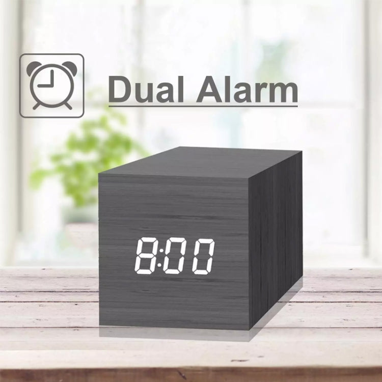 Multicolor Sounds Control Wooden Clock Modern Digital LED Desk Alarm Clock Thermometer Timer White Blue