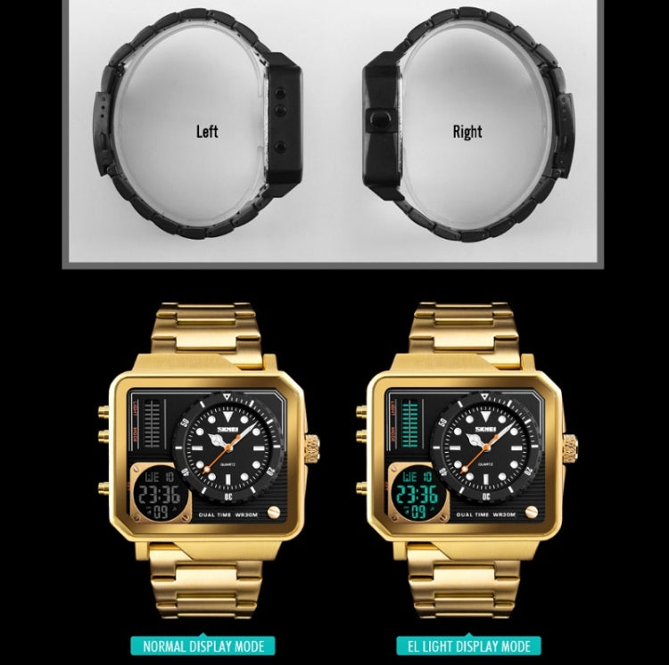 SKMEI 1392 Multi-Function Outdoor Sports Watch Business Double Display Water-resistant Electronic Watch(Golden)