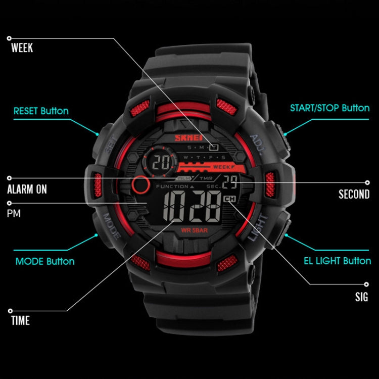 SKMEI 1243 Men Sports Watch Outdoor Water-resistant Digital Watch(Red)
