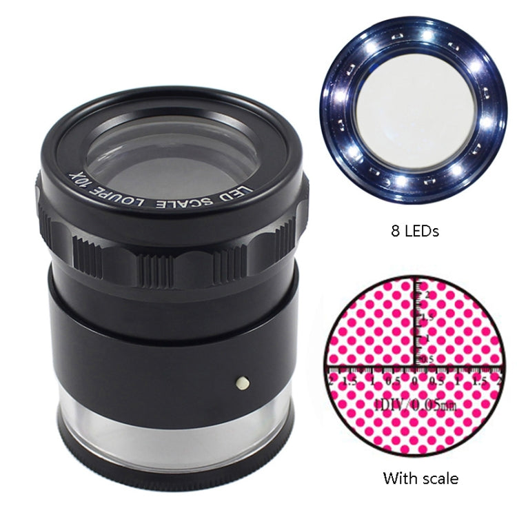8 LED Lights 3 Groups Of Optical Glass HD With Scale 10 Times Magnifying Glass, Specification: Cross Scale Board