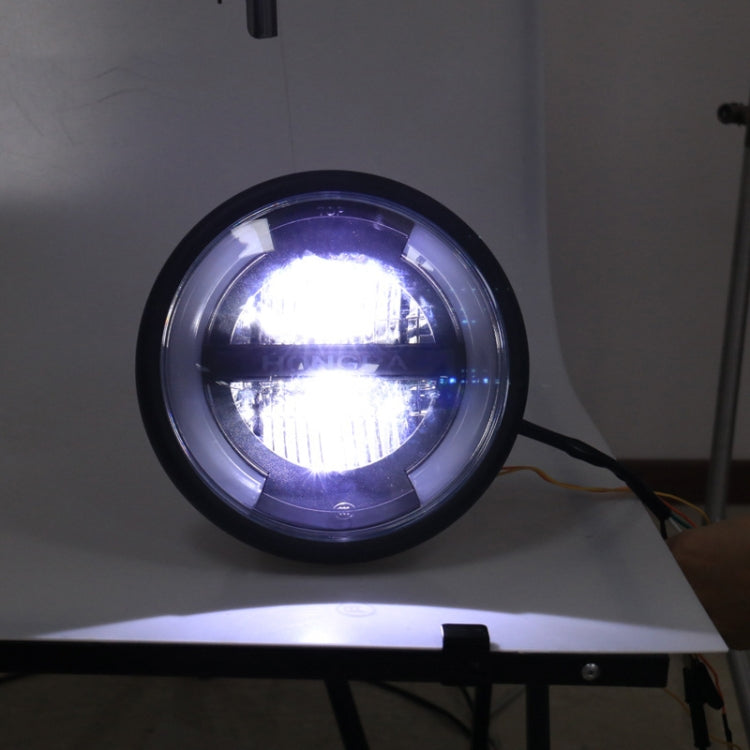 HONGPA Motorcycle Retro Headlights Modified Parts LED General Metal Headlights(Matte Black)