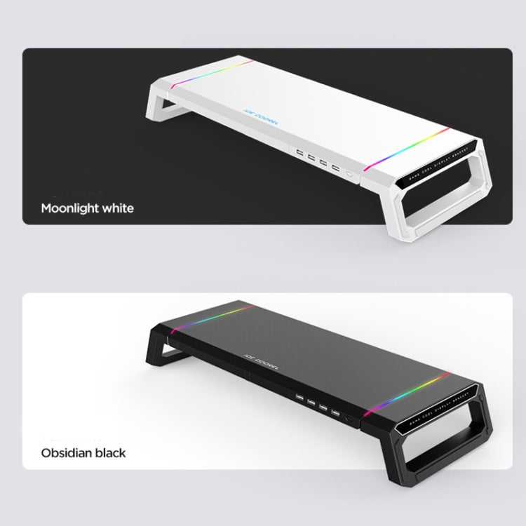 ICE COOREL T1 Monitor Increased Rack Foldable Laptop Stand With RGB Lighting & 4xUSB2.0 Expansion Interface(Moonlight White)