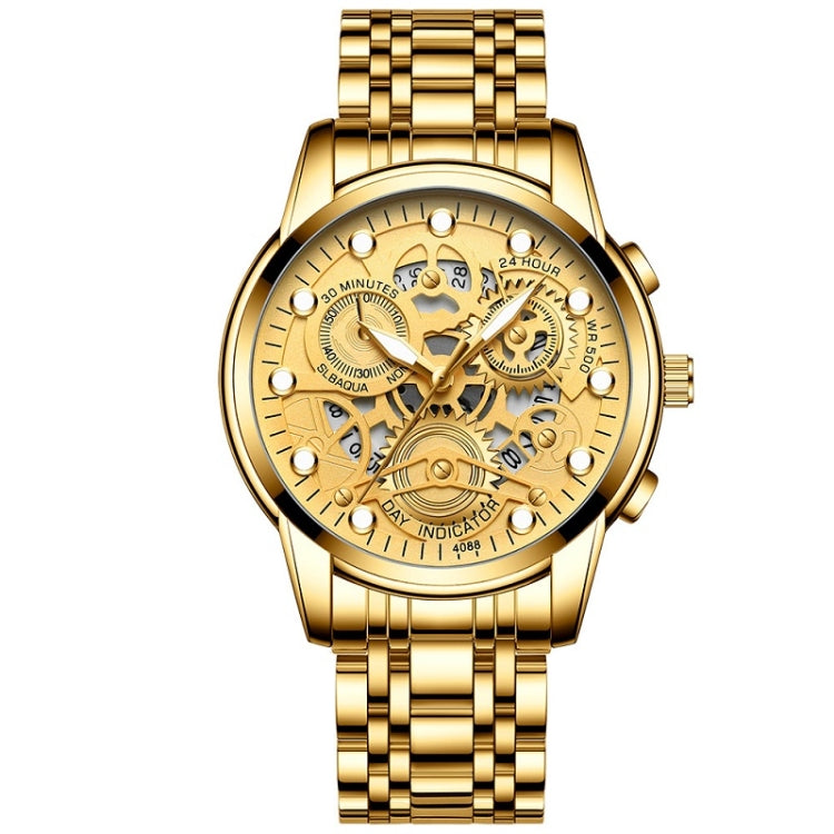 FNGEEN 4088 Men Hollow Quartz Watch Student Water-resistant Luminous Watch(Full Gold Gold Surface)