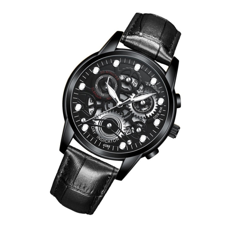 FNGEEN 4088 Men Hollow Quartz Watch Student Waterproof Luminous Watch(All Black Surface White Nails) - free shipping - PMC Jewellery - Order now!