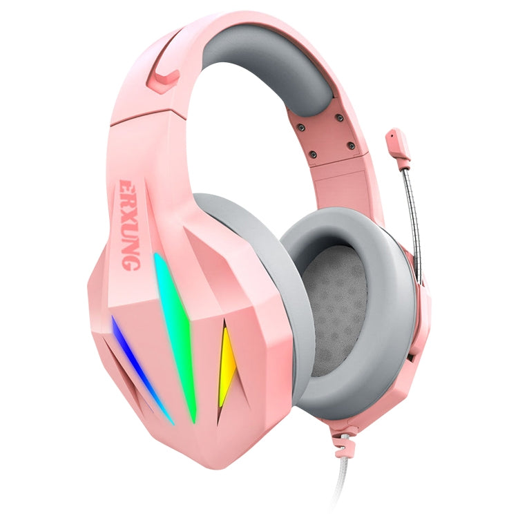 ERXUNG J5 Head-Mounted Gaming Headset Wire-Controlled Desktop Computer Gaming With Microphone Luminous Headset(Pink)