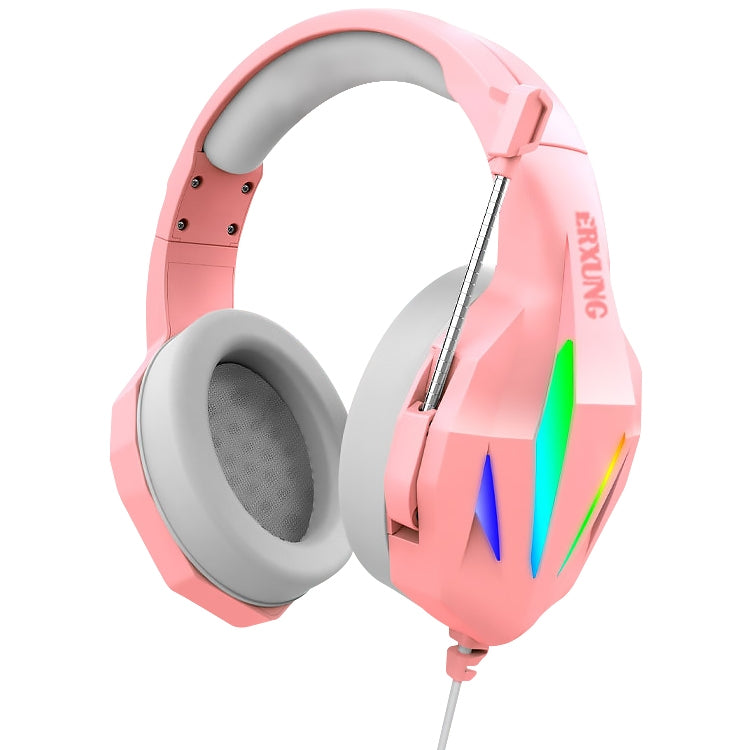 ERXUNG J5 Head-Mounted Gaming Headset Wire-Controlled Desktop Computer Gaming With Microphone Luminous Headset(Pink)
