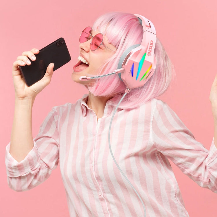 ERXUNG J5 Head-Mounted Gaming Headset Wire-Controlled Desktop Computer Gaming With Microphone Luminous Headset(Pink)