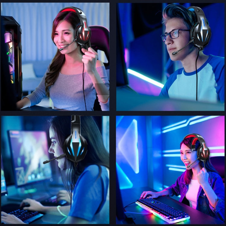 ERXUNG J5 Head-Mounted Gaming Headset Wire-Controlled Desktop Computer Gaming With Microphone Luminous Headset(Pink)