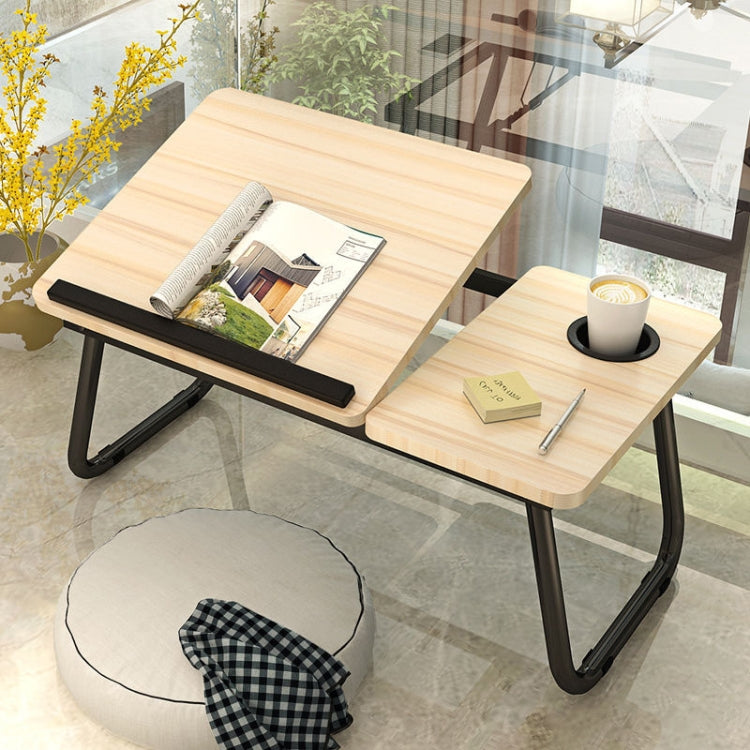 Bed Four-Speed Lifting Table Folding Laptop Desk Adjustable Dormitory Lazy Table with Cup Holder, Size: 55x32x25cm(White Maple)