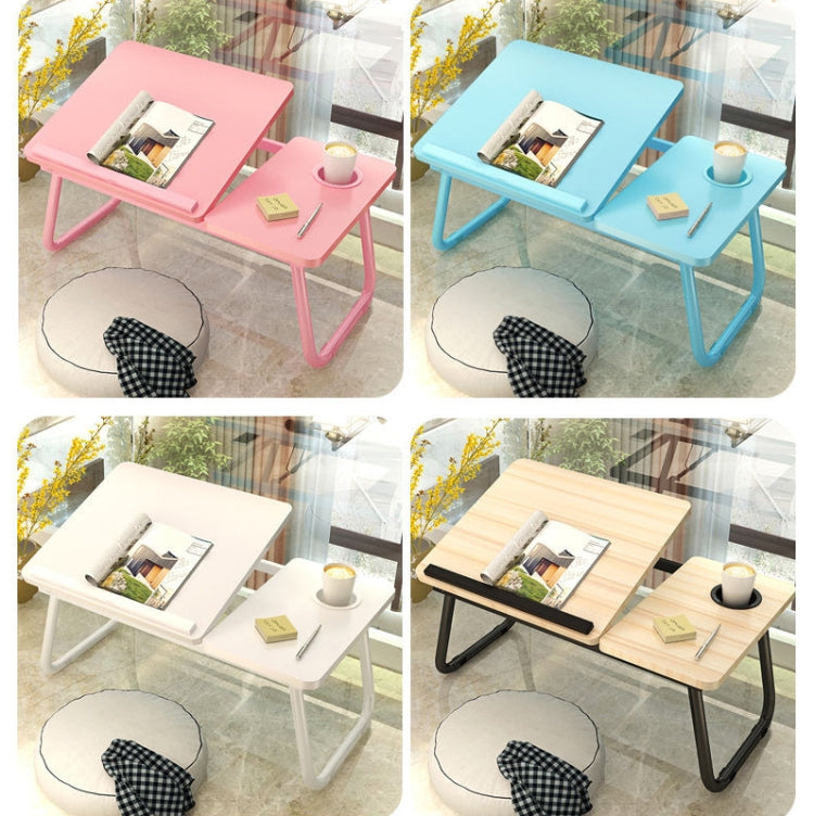 Bed Four-Speed Lifting Table Folding Laptop Desk Adjustable Dormitory Lazy Table with Cup Holder, Size: 55x32x25cm(White Maple)