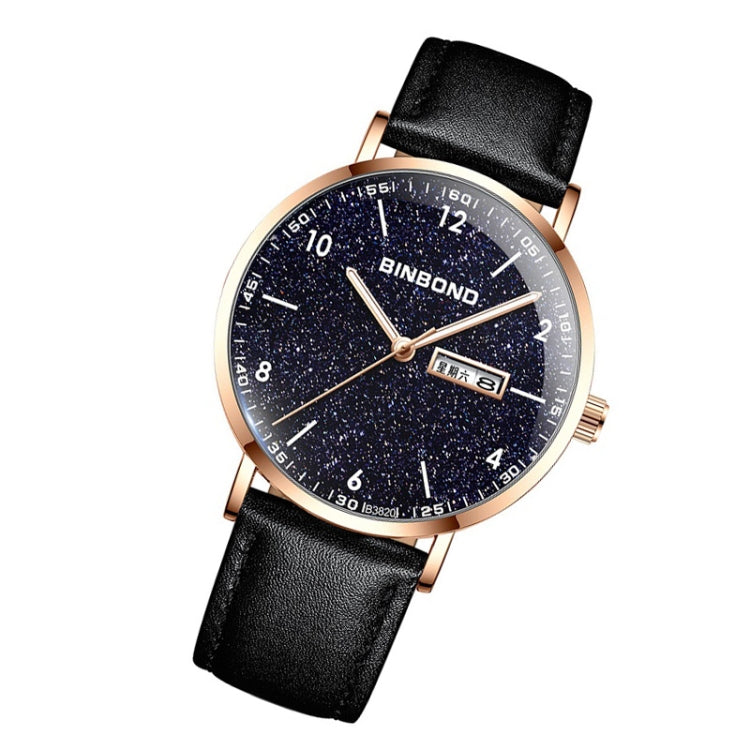 BINBOND B3820 Men Simple Luminous Quartz Watch Student Trendstarry Starry Sky Pattern Watch(Black Leather Rose Shell Rose Nails) - free shipping - PMC Jewellery - Order now!