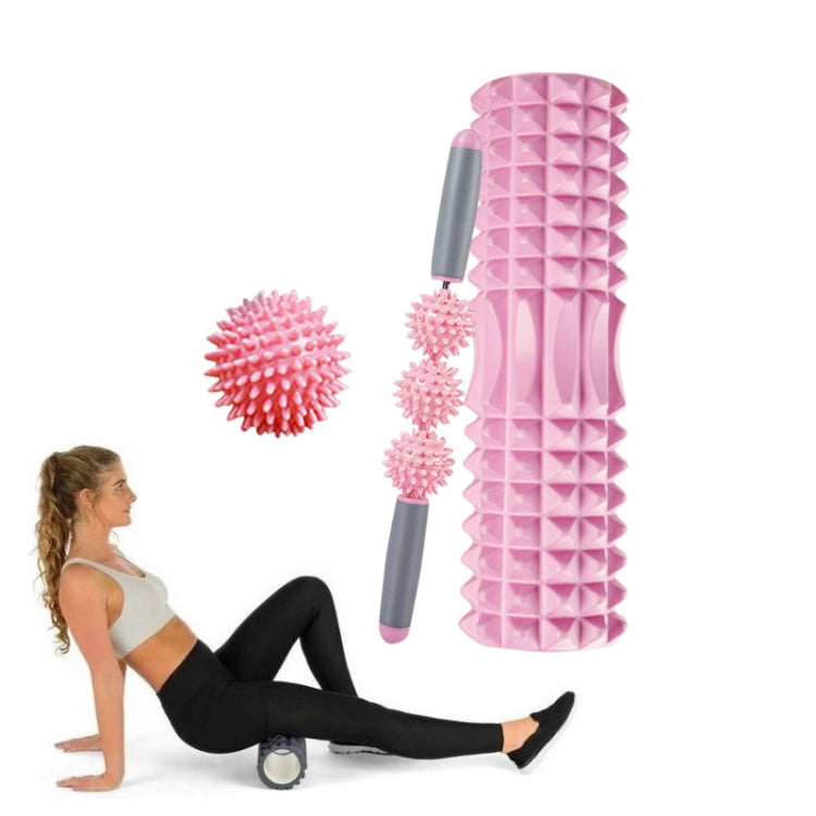 3 in 1 Eva Foam Roller Hollow Muscle Relaxation Roller Yoga Column Set, Length: 45cm (Pink Crescent)
