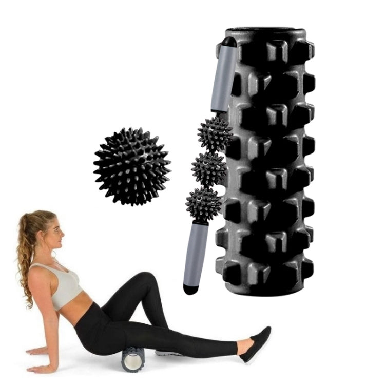 3 in 1 Eva Foam Roller Hollow Muscle Relaxation Roller Yoga Column Set, Length: 45cm (Black Wolf Tooth)