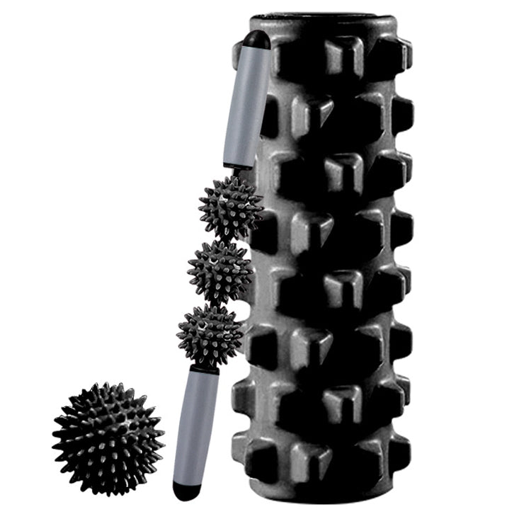 3 in 1 Eva Foam Roller Hollow Muscle Relaxation Roller Yoga Column Set, Length: 45cm (Black Wolf Tooth)