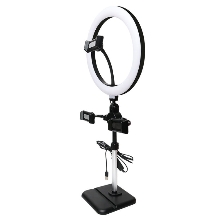 Telescopic Adjustment Live Frame Desktop Tablet Mobile Phone Bracket, Specification: K07 Three-seat With Fill Light (Black)