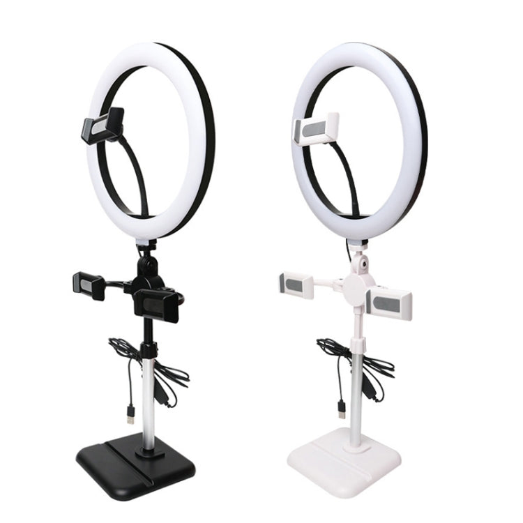 Telescopic Adjustment Live Frame Desktop Tablet Mobile Phone Bracket, Specification: K07 Three-seat With Fill Light (Black)
