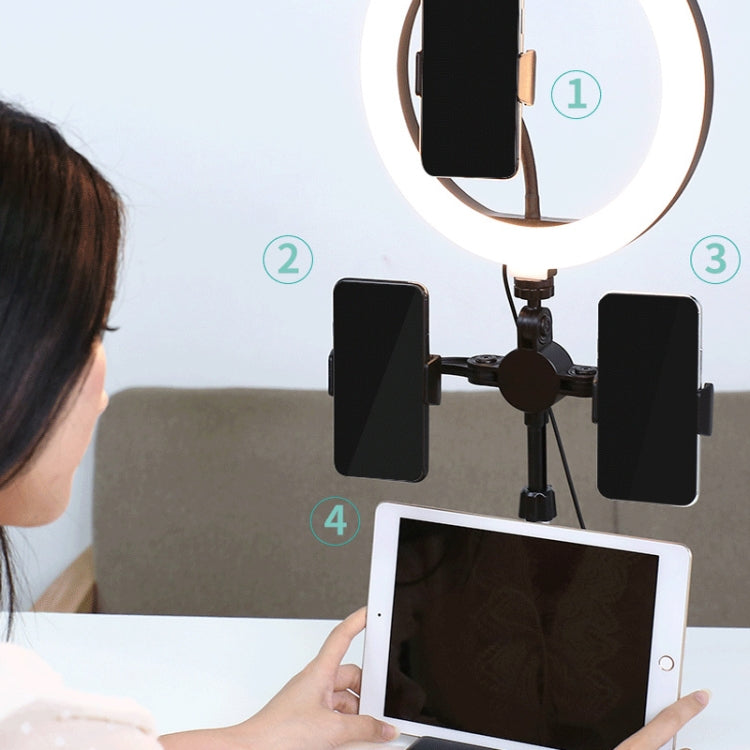 Telescopic Adjustment Live Frame Desktop Tablet Mobile Phone Bracket, Specification: K07 Three-seat With Fill Light (Black)