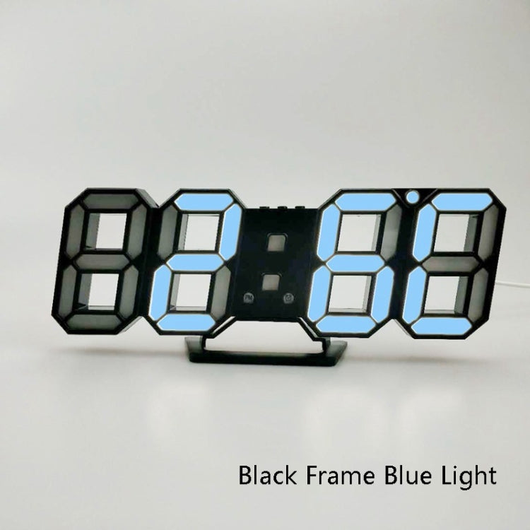 6609 3D Stereo LED Alarm Clock Living Room 3D Wall Clock, Colour: Black Frame Blue Light