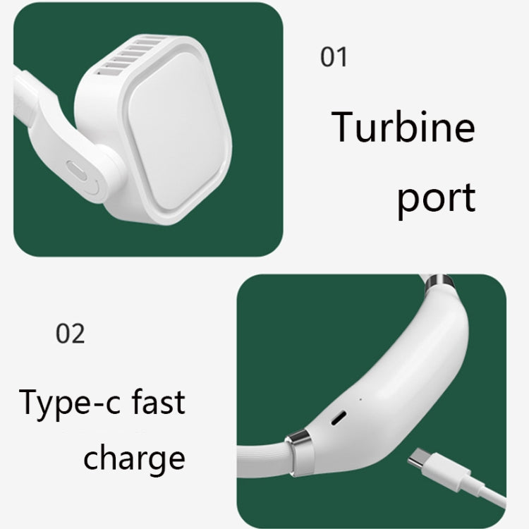 G2 Hanging Neck Leafless Fan Outdoor Student Sports Mini USB Silent Fan, Colour: 2000MAH Night Green