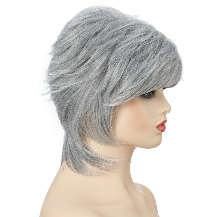 Short Hair Female Wigs Fluffy Fiber Set(Silver White)