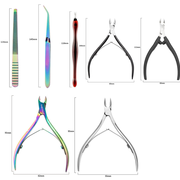 FABIYAN Stainless Steel Dead Skin Shear Steel Push Nail Art Tool Set, Specification: Set 9
