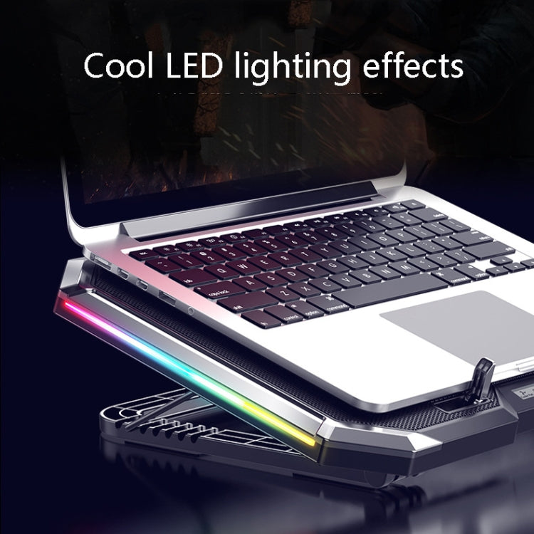 NUOXI Q8 Notebook Radiator LCD Screen Button Controllable RBG Luminescence Computer Cooling Base(Black)
