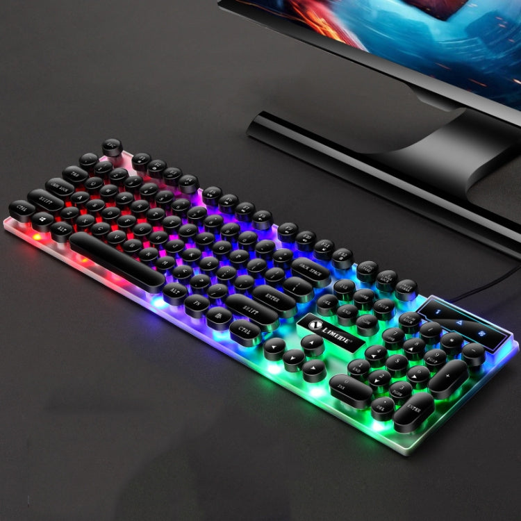 LIMEIDE GTX300 104 Keys Retro Round Key Cap USB Wired Mouse Keyboard, Cable Length: 1.4m, Colour: Punk Single Keyboard Black