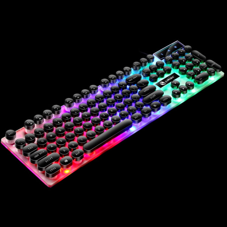 LIMEIDE GTX300 104 Keys Retro Round Key Cap USB Wired Mouse Keyboard, Cable Length: 1.4m, Colour: Punk Single Keyboard Black