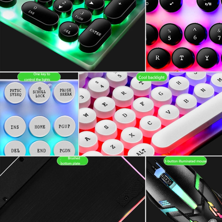 LIMEIDE GTX300 104 Keys Retro Round Key Cap USB Wired Mouse Keyboard, Cable Length: 1.4m, Colour: Punk Single Keyboard Black