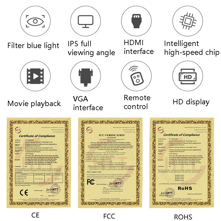 YB-700A-1 7 Inch 12/24V HD Car Monitor Display HDMI VGA AV Interface Home Computer Video Player Resolution: 1024 x 600