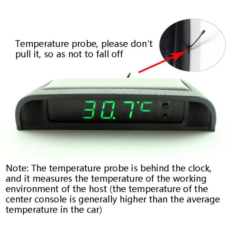 Solar Night Light Car Clock Automotive Electronic Clock Temperature Time+Date+Week+Temperature(Green Light) - Clocks & Car Meters by PMC Jewellery | Online Shopping South Africa | PMC Jewellery | Buy Now Pay Later Mobicred