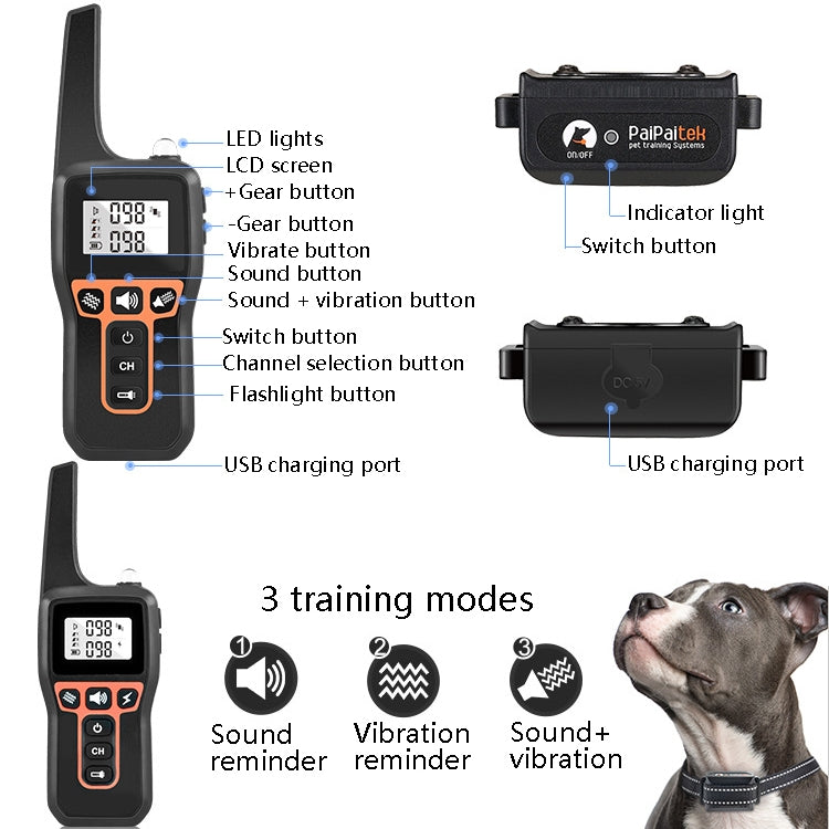 PaiPaitek PD529V-1 Training Dog Anti-Barking Device Vibration Collar 1000M Remote Control Distance Pet Training Supplies - free shipping - PMC Jewellery - Order now!