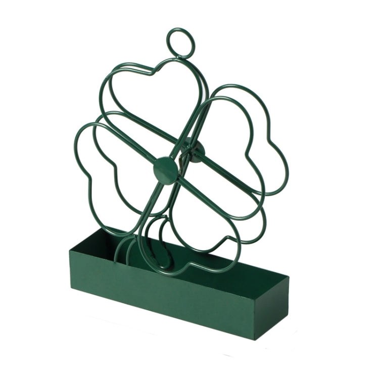 Simple Hangable Wrought Iron Mosquito Coil Holder Portable Fireproof Mosquito Coil Tray Incense Burner Ornaments Four Leaf Grass (Ink Green)
