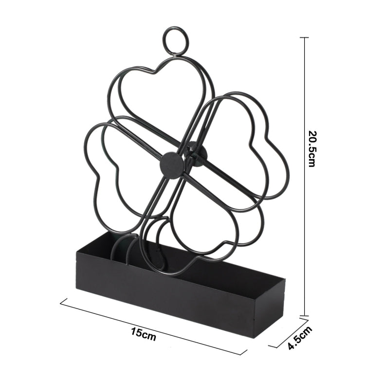Simple Hangable Wrought Iron Mosquito Coil Holder Portable Fireproof Mosquito Coil Tray Incense Burner Ornaments Four Leaf Grass (Black)
