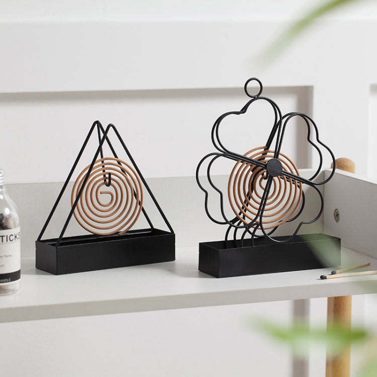 Simple Hangable Wrought Iron Mosquito Coil Holder Portable Fireproof Mosquito Coil Tray Incense Burner Ornaments Four Leaf Grass (Black)