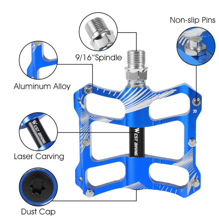 WEST BIKING YP0802080 Bicycle Aluminum Alloy Pedal Riding Foot Pedal Bicycle Accessories(Blue)