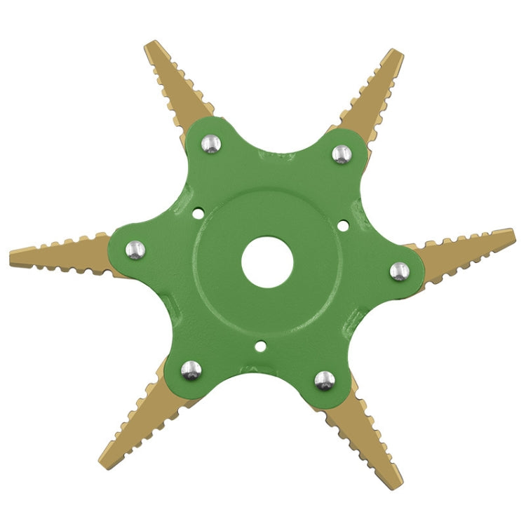 Toothed Mower Blade Six-Leaf Cyclone Blade Agricultural Weeder Parts(Golden Blade Bagged Green)
