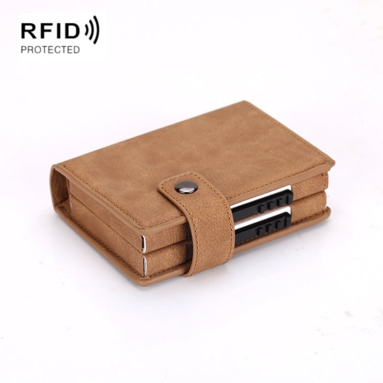 Dual Card Aluminum Alloy Card Box RFID Anti-Theft Wallet(Mad Horse Matte Apricot)
